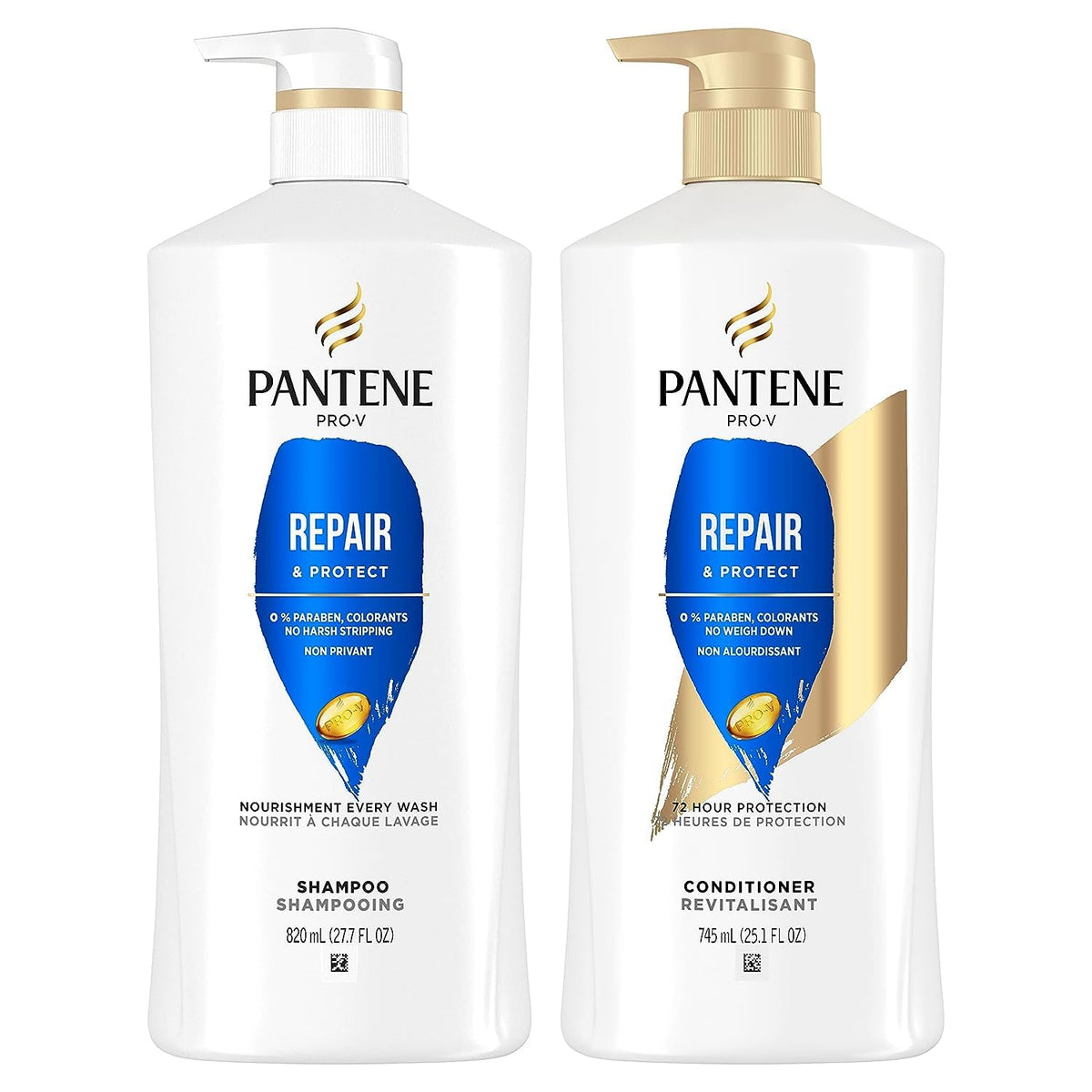 Pantene Champú Reparación y Protección, botella frontal que fortalece cabello dañado.