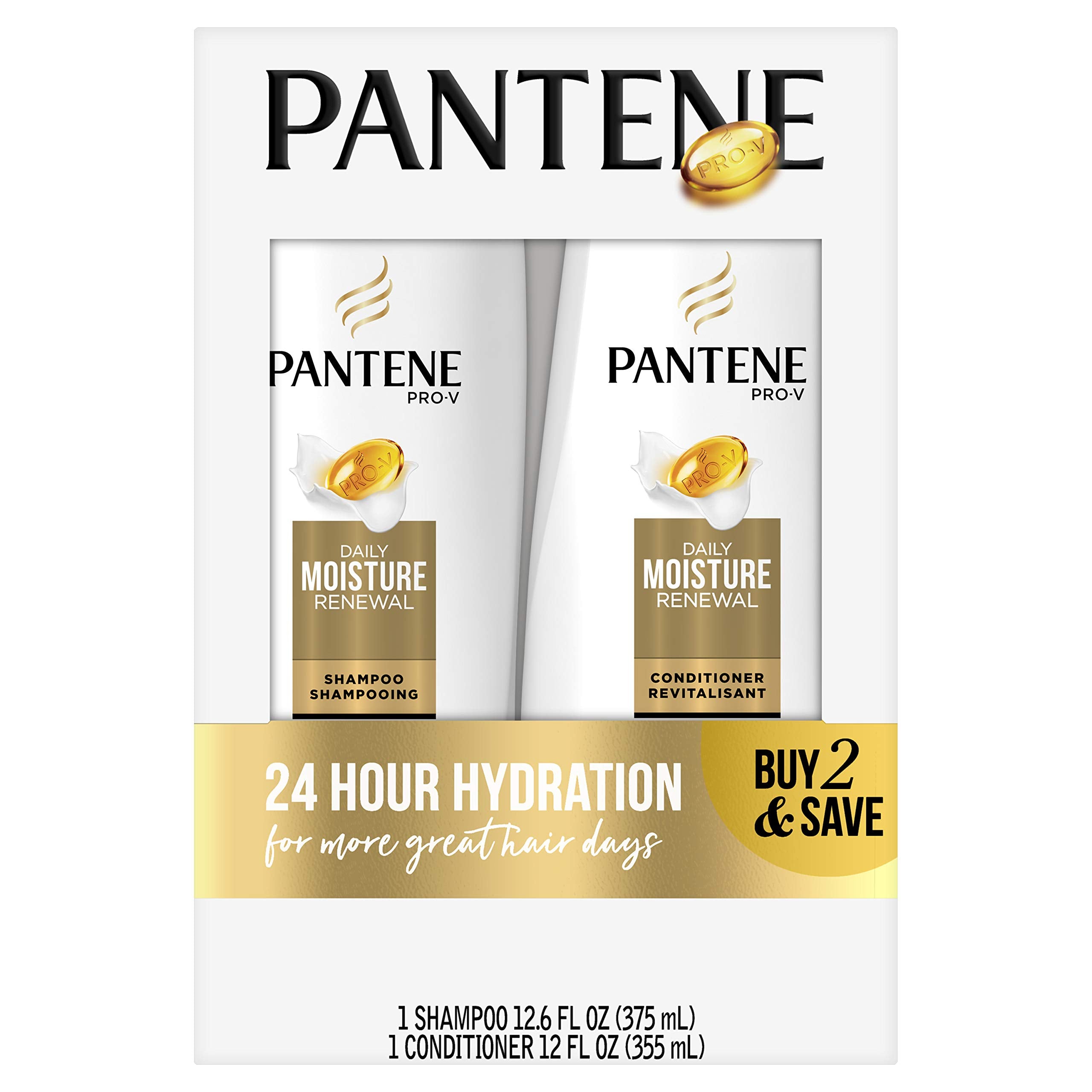 Pantene Shampoing Douceur Quotidienne, flacon élégant pour cheveux propres et hydratés.