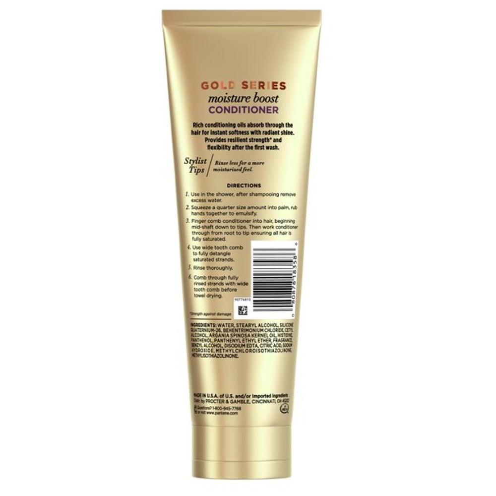 Pantene Gold Series, envase dorado en estante, ideal para rutina capilar diaria.