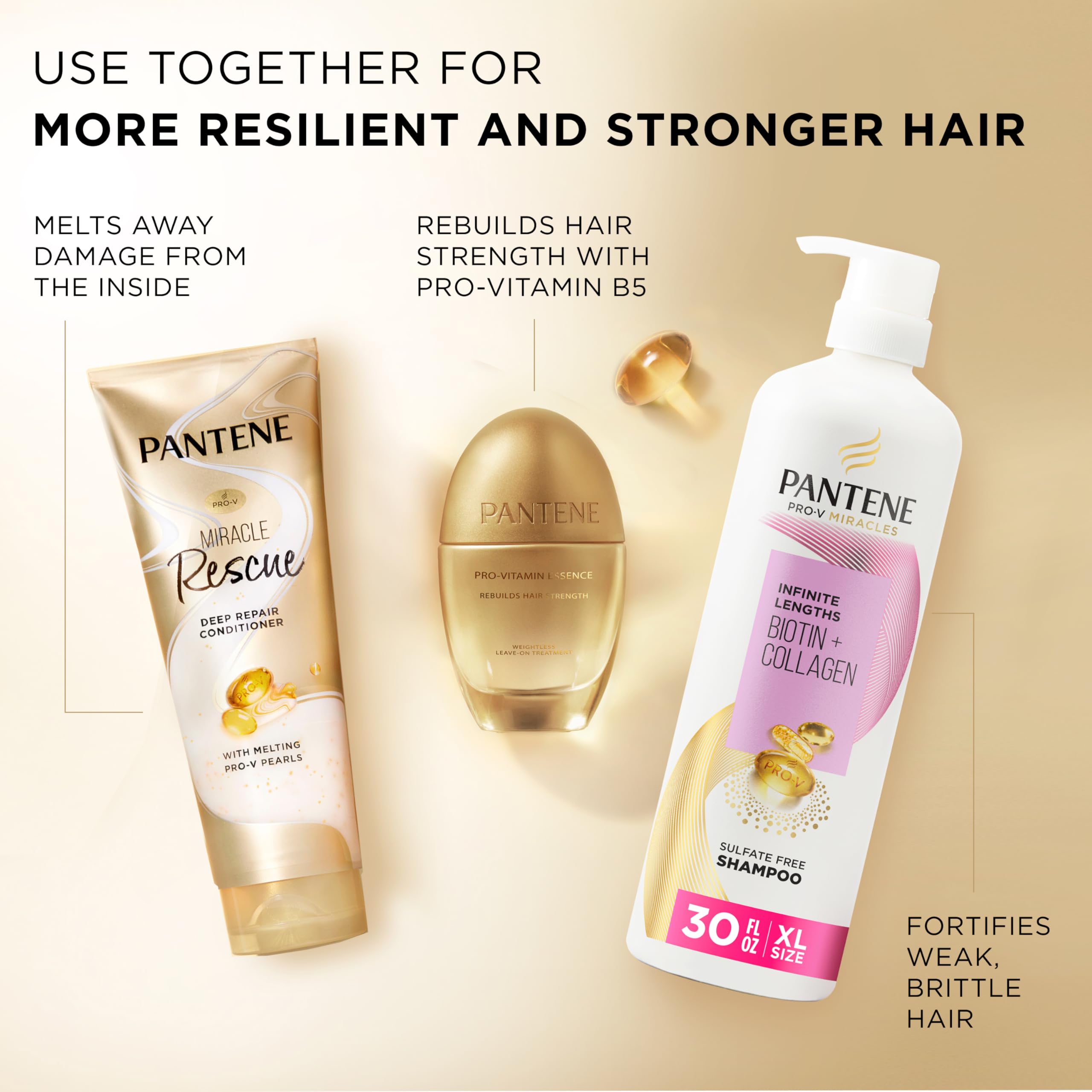 Resultados de salón en casa con Pantene Milagro Rescate para reparación profunda.
