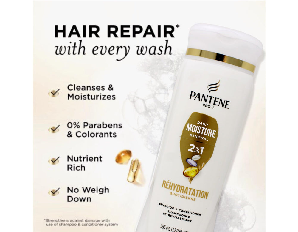Pantene Pro-V Daily Moisture Renewal 2 en 1, apto para color y cabello teñido.