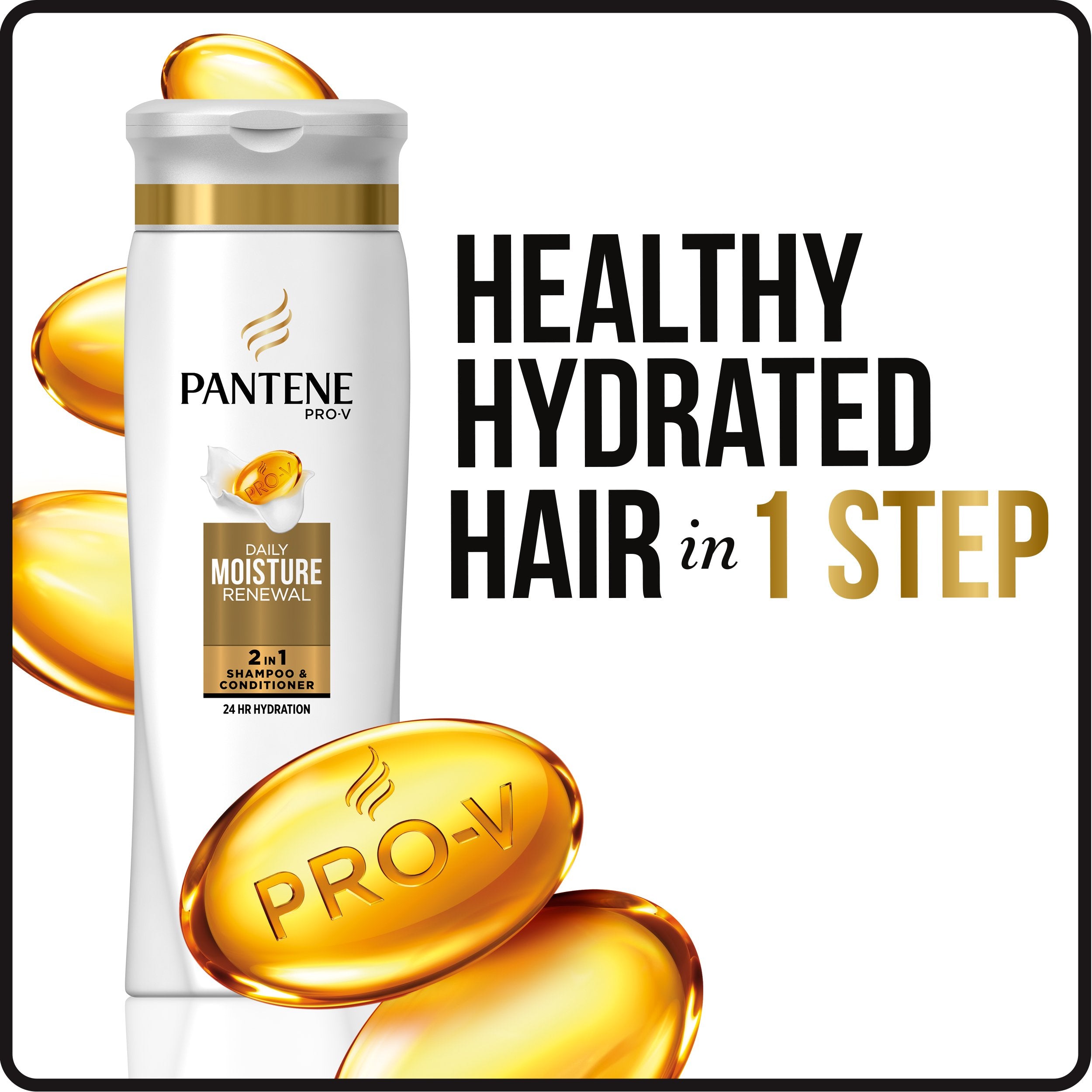 Pantene Pro-V Daily Moisture Renewal, peinado desenredando suavemente, cabello menos enredado.