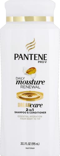 Pantene Pro-V Daily Moisture Renewal, etiqueta visible, señal de cuidado diario.