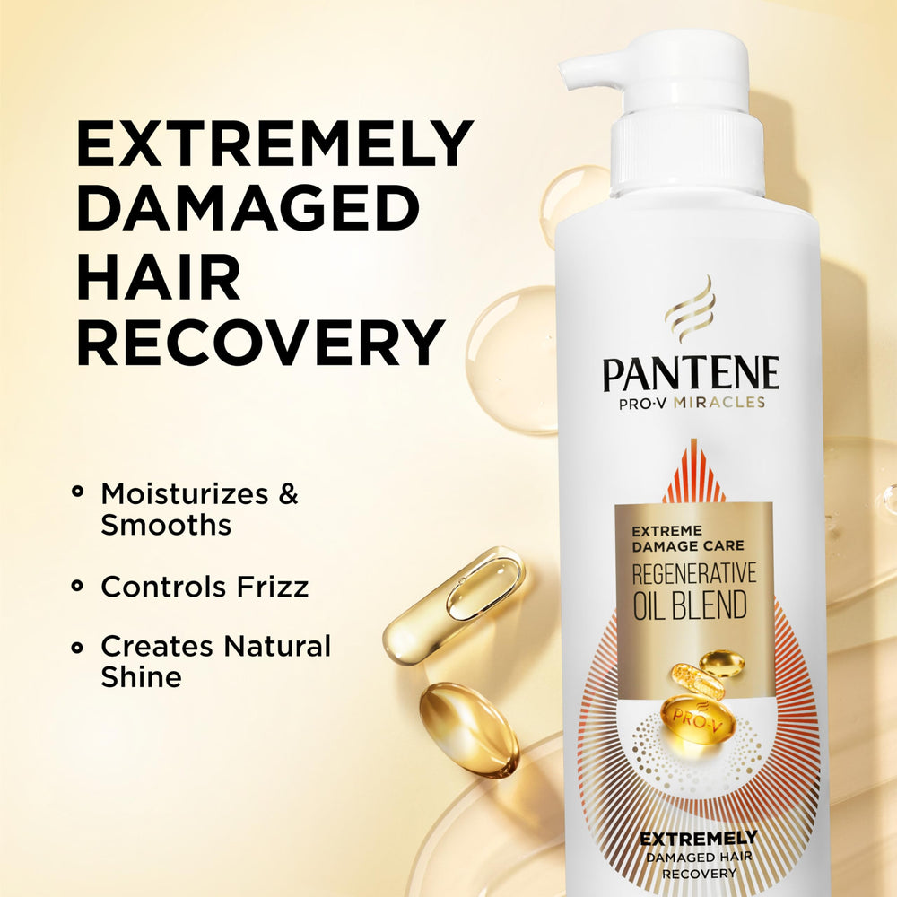 Pantene Pro-V Miracles regenerative oil blend with argan and jojoba for damaged hair nourishment.