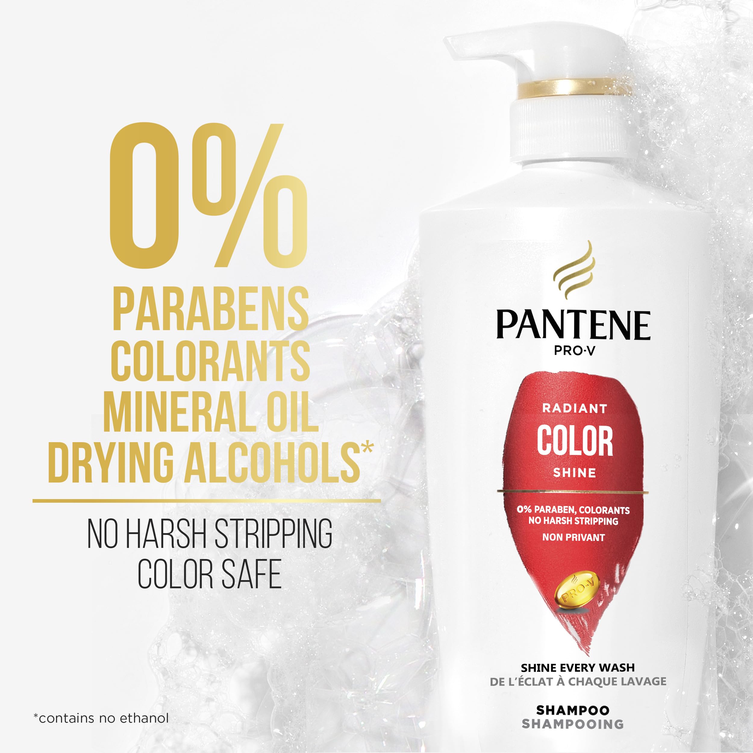Pantene PRO-V Radiant Color Shine, cabello teñido con color vivo bajo la luz.