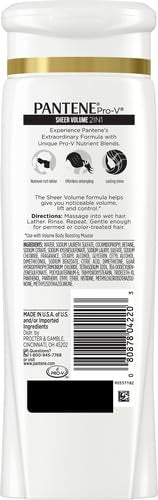 Pantene Pro-V Sheer Volume 2 en 1, textura cremosa que limpia y acondiciona suavemente.