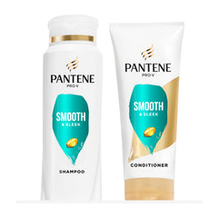 Pantene Pro-V Smooth champú botella muestra cuerpo ligero y brillo natural.