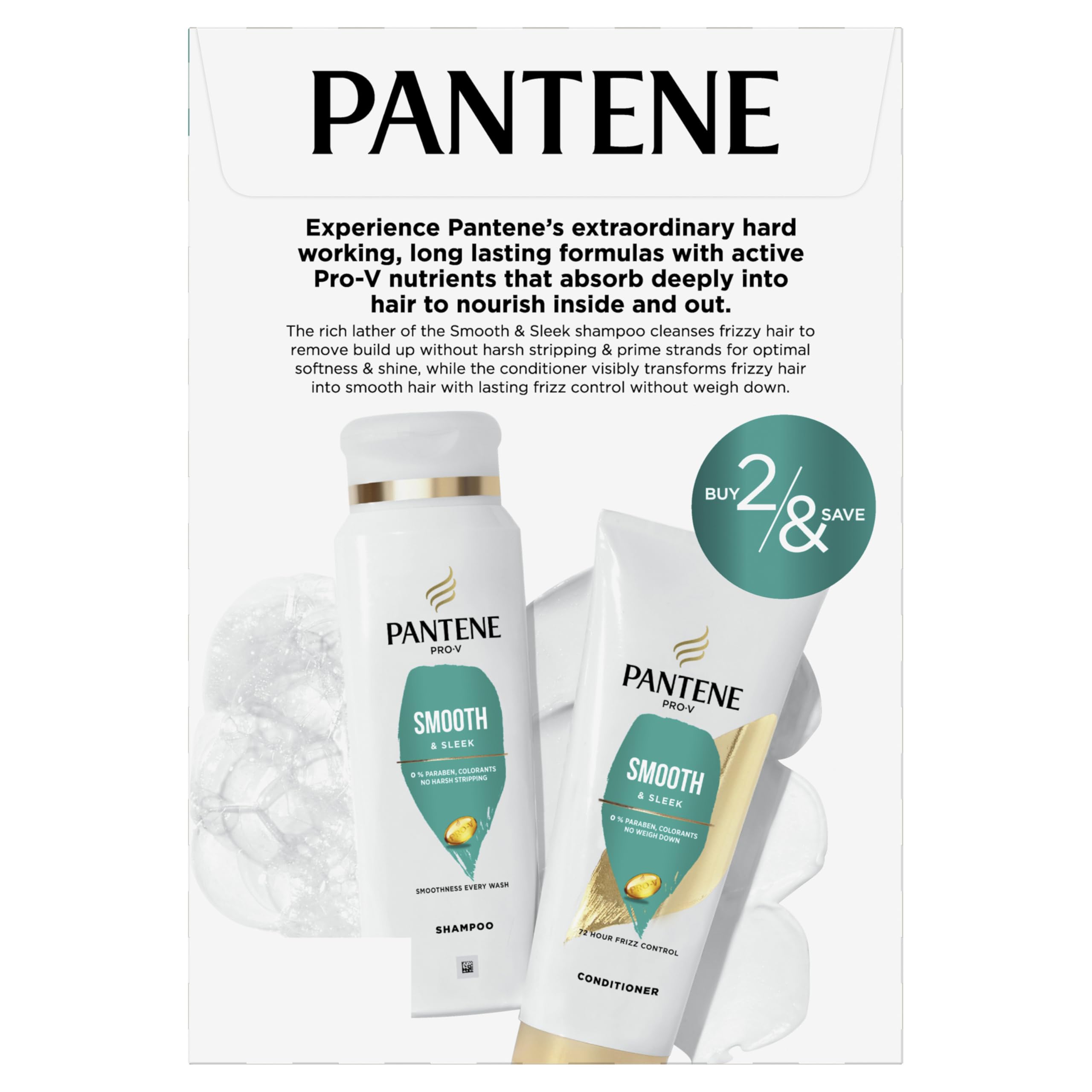Pantene Pro-V Smooth etiqueta información, guía clara para la rutina diaria.