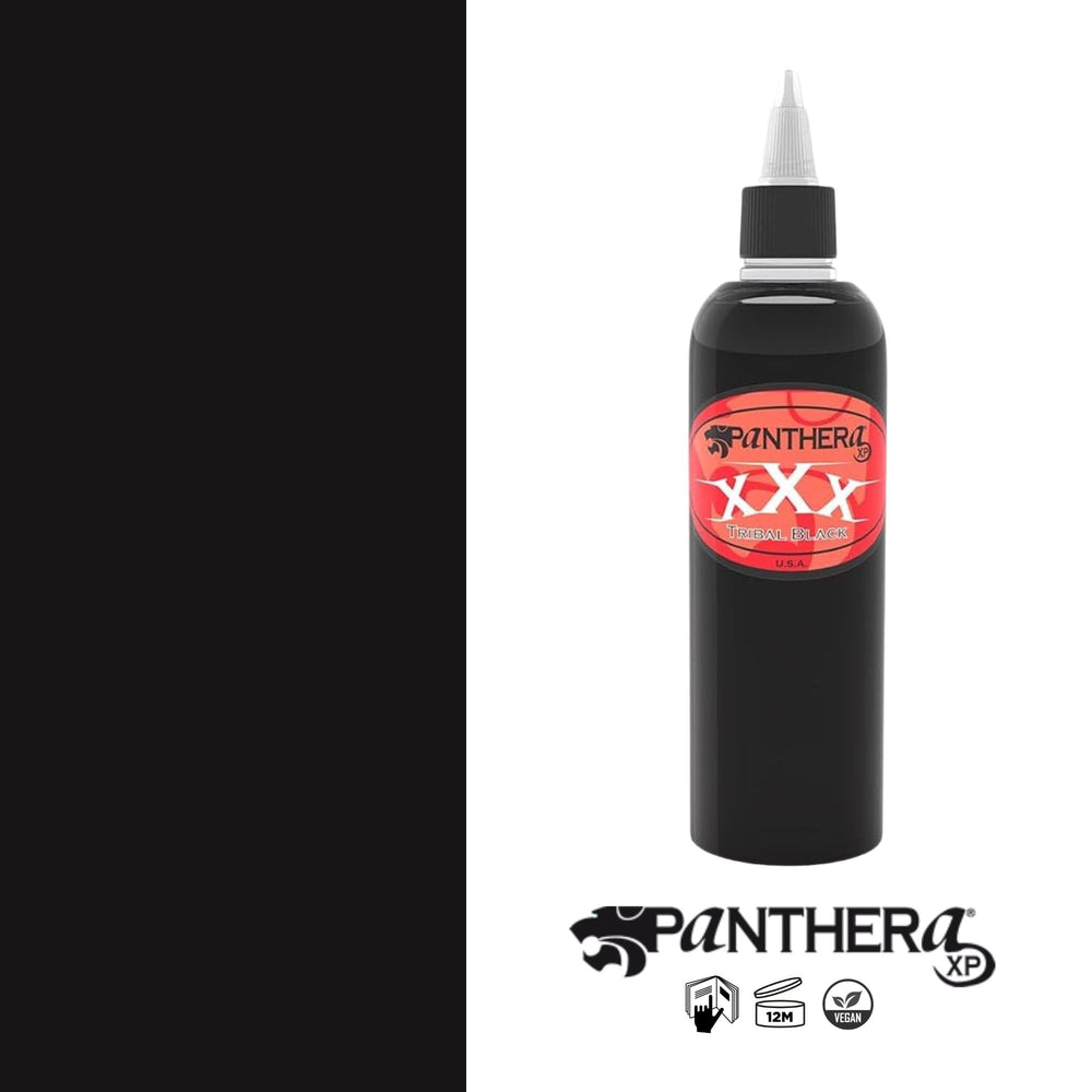 Panthera Tattoo Ink XXX Tribal Black, teinte sombre durable offrant une saturation homogène.