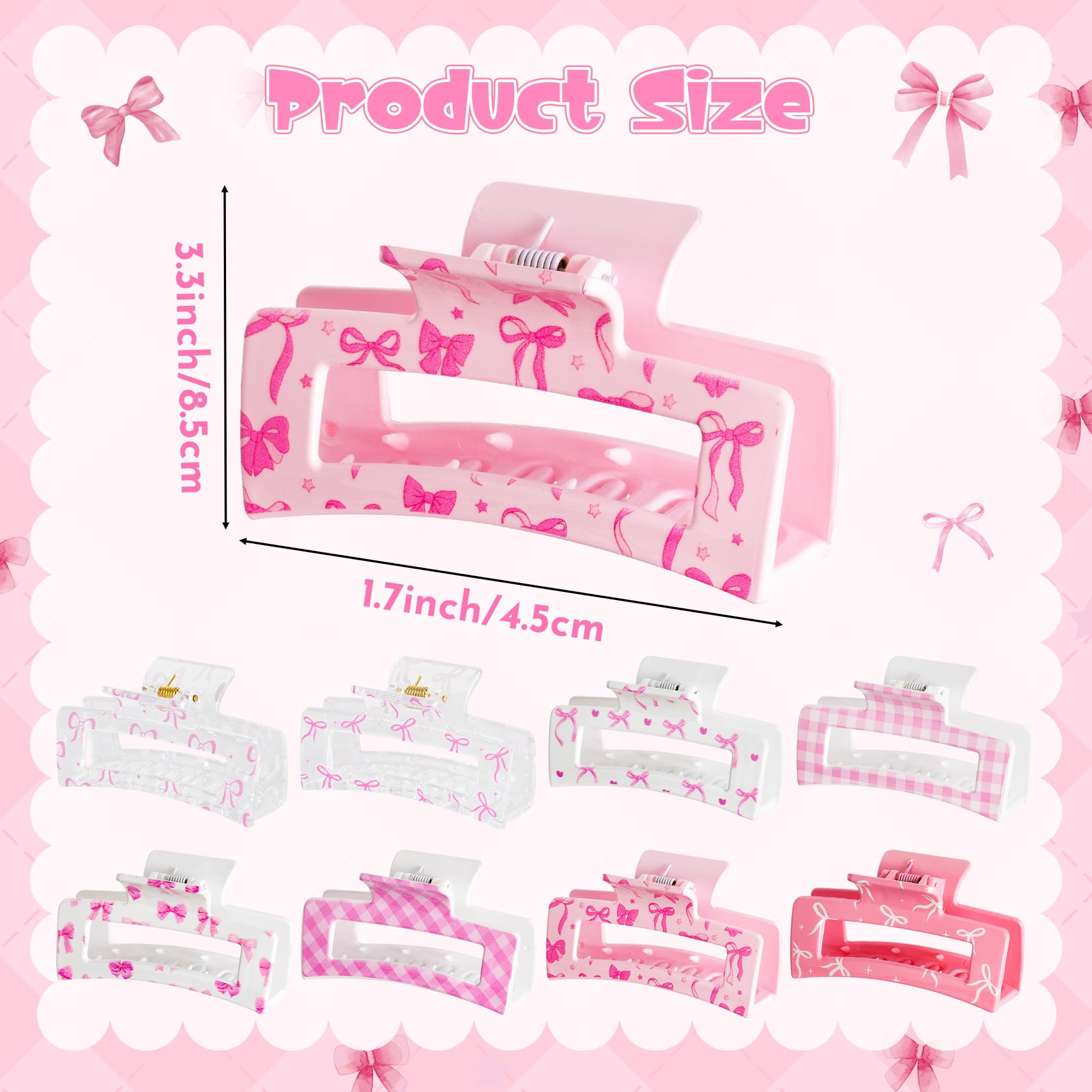 PANTIDE clip coquette rosa lazo, dientes antideslizantes para cabello estable