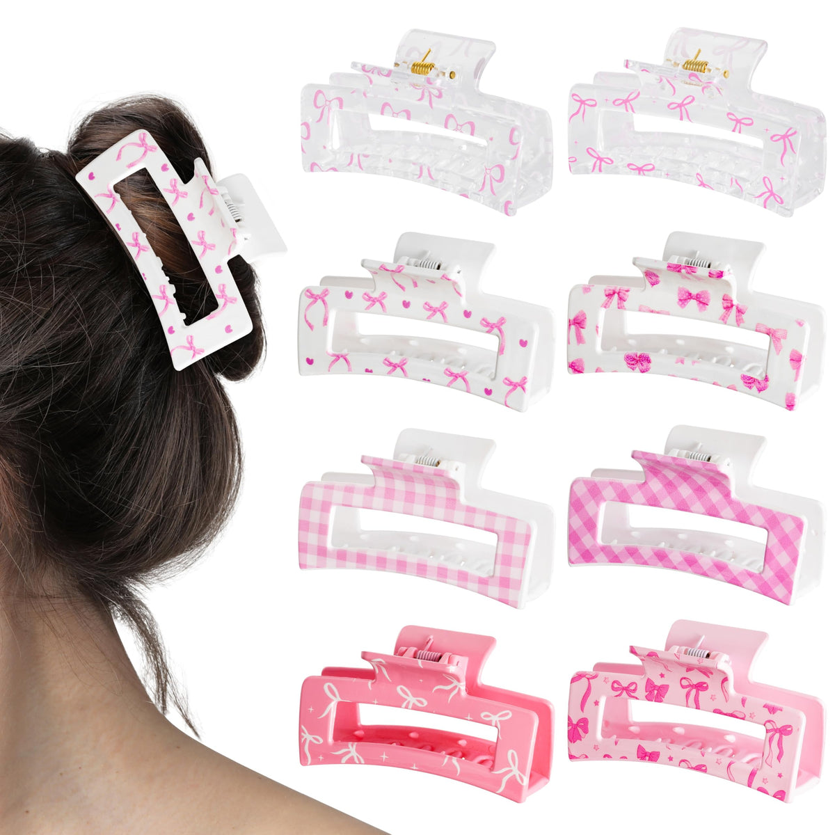 PANTIDE clip coquette rosa lazo rectangular, agarre seguro para peinados diarios