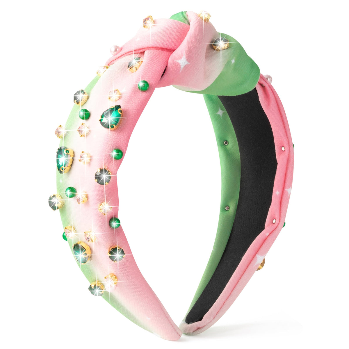 Pantide diadema hada musical con perlas verdes para look deslumbrante.