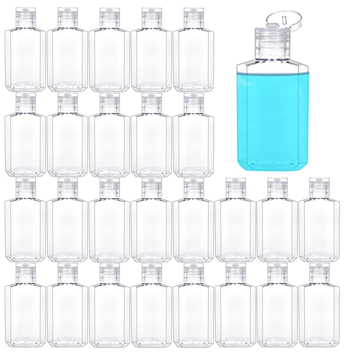 Botellas Panxxsen de 60 ml con tapa abatible transparente, ideales para viaje.