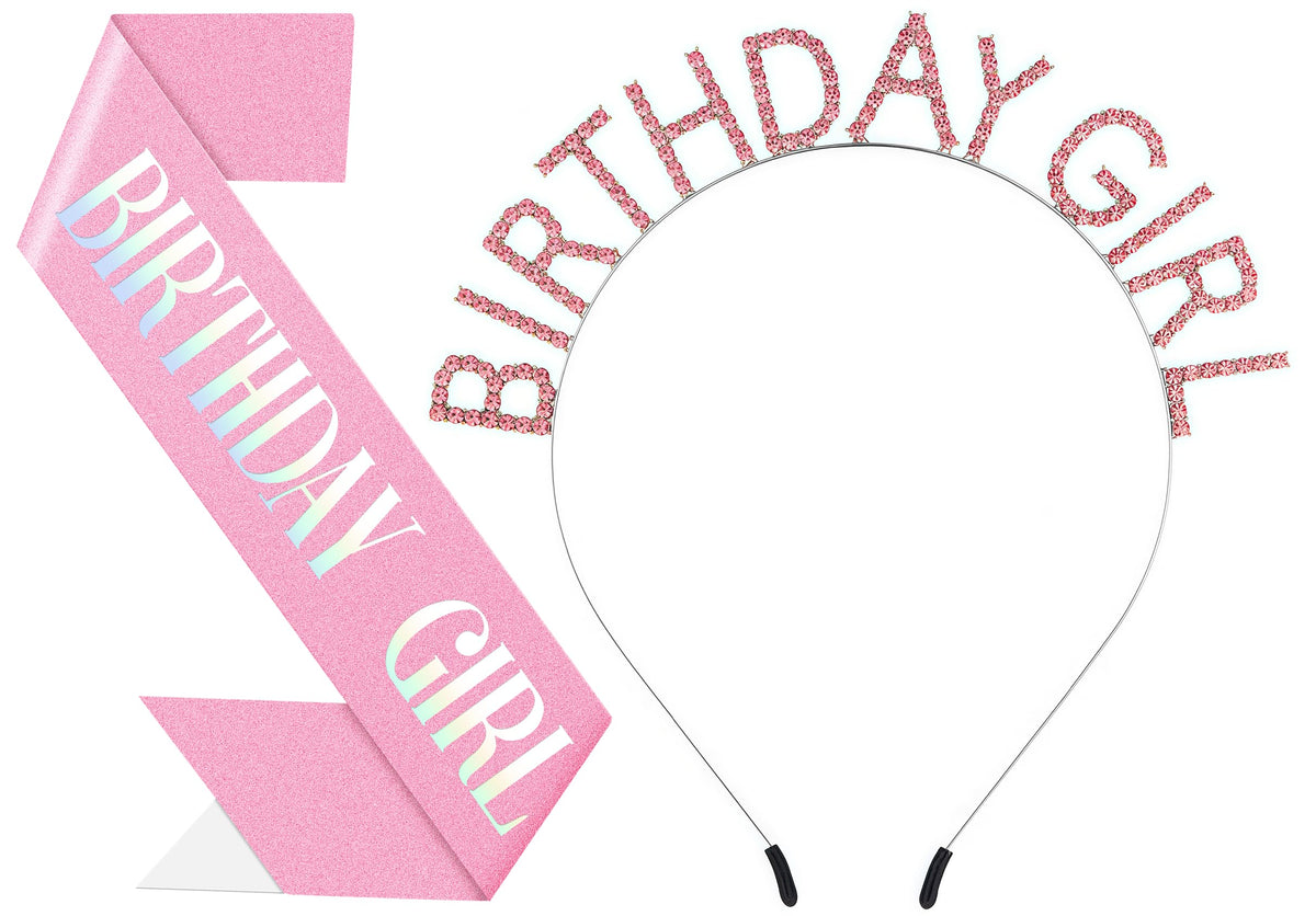 Papoopy diadema de cumpleaños rosa con brillos para fotos memorables