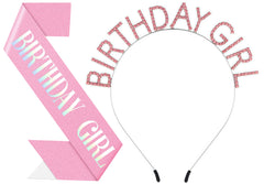 Papoopy diadema de cumpleaños rosa con brillos para fotos memorables