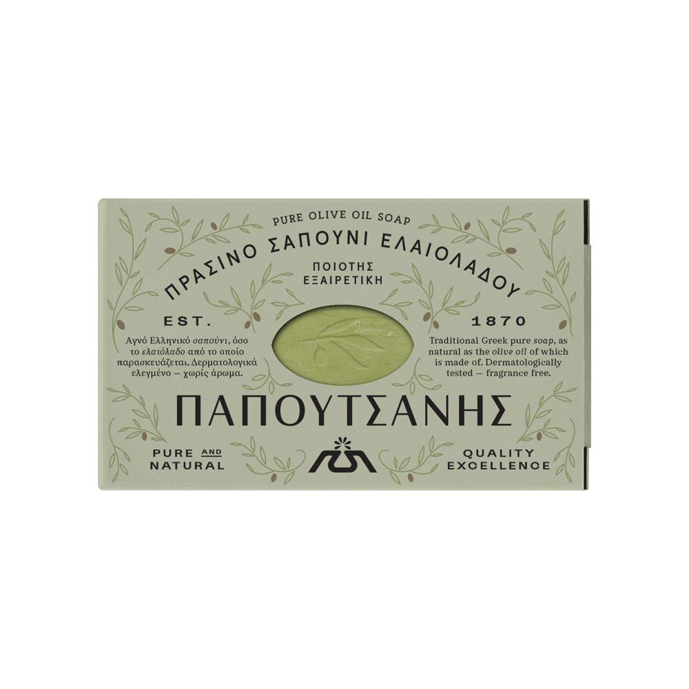 Papoutsanis barra-jabon-aceite-oliva-natural-125g, limpieza suave para piel sensible.