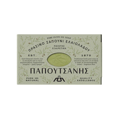 Papoutsanis barra-jabon-aceite-oliva-natural-125g, limpieza suave para piel sensible.
