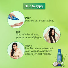 Parachute Advansed Aloe Vera Enriquecido Aceite Coco Cabello Textura Ligera al tacto.