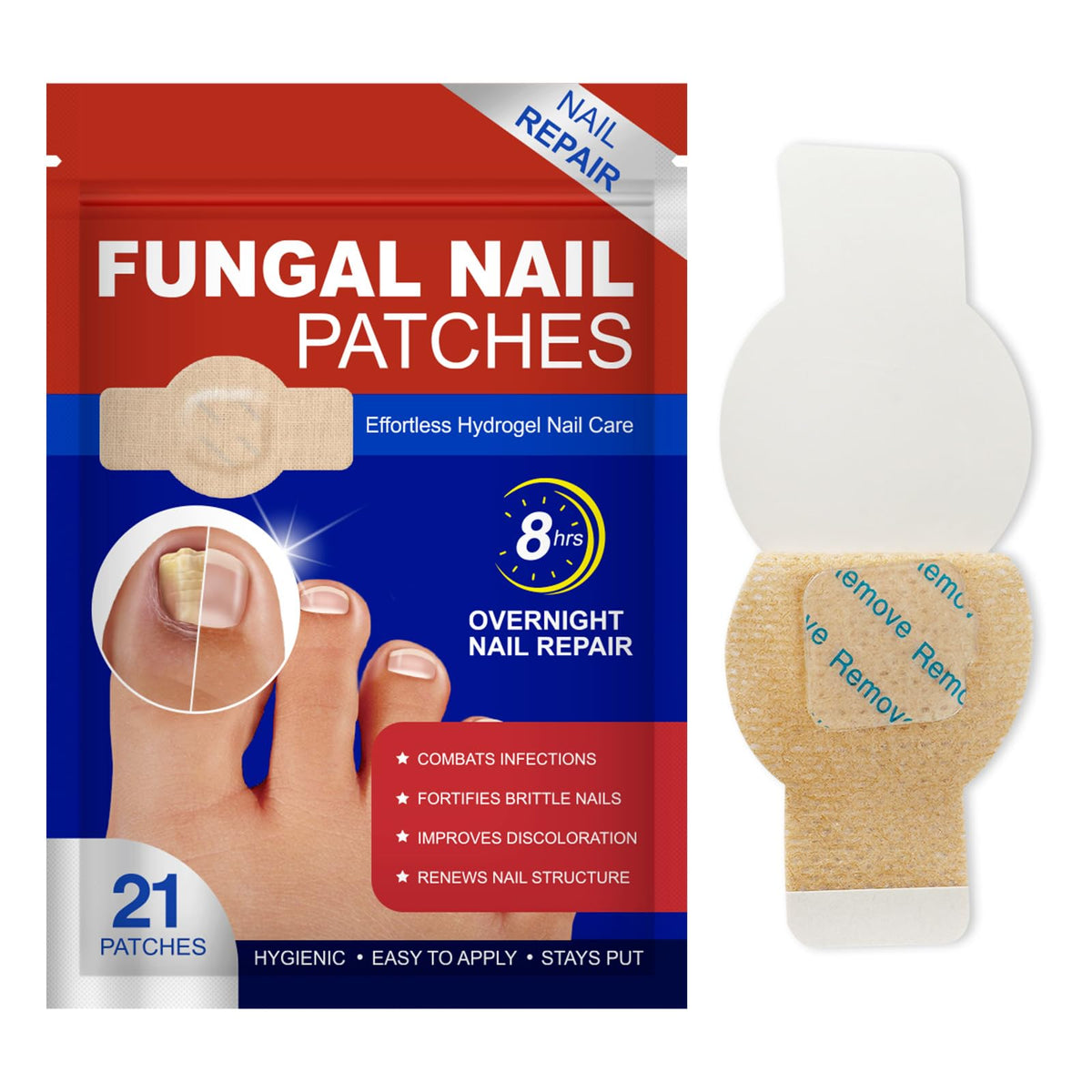 Parches para uñas: aplicación nocturna para reparación de uñas dañadas.