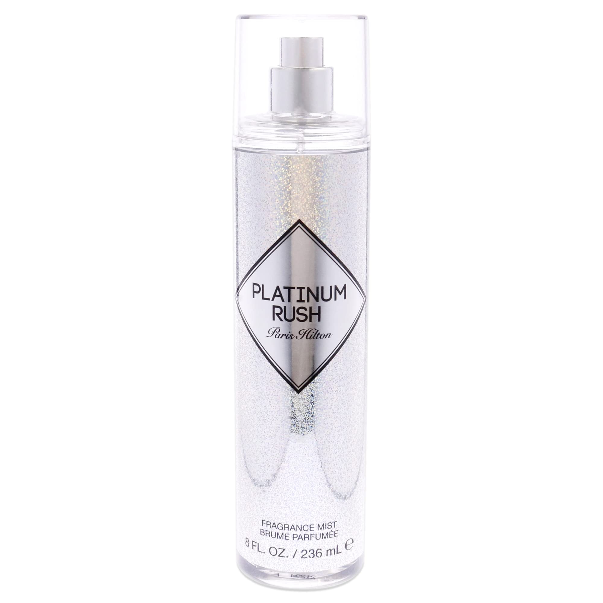 Paris Hilton Platinum Rush, frasco vertido, ideal para empezar tu ritual diario.