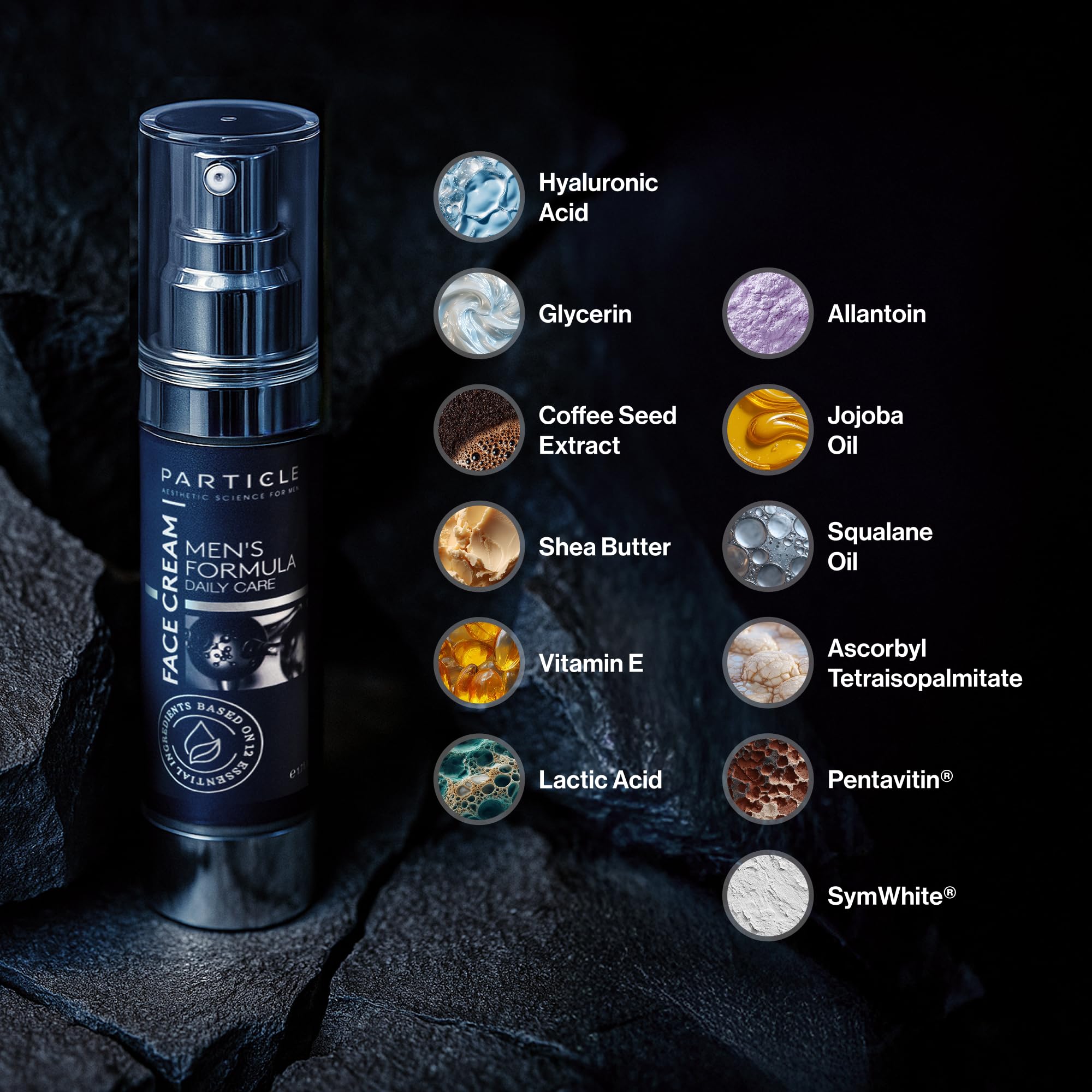 Particle crema rostro hombre con jojoba y ácido hialurónico para hidratación equilibrada.