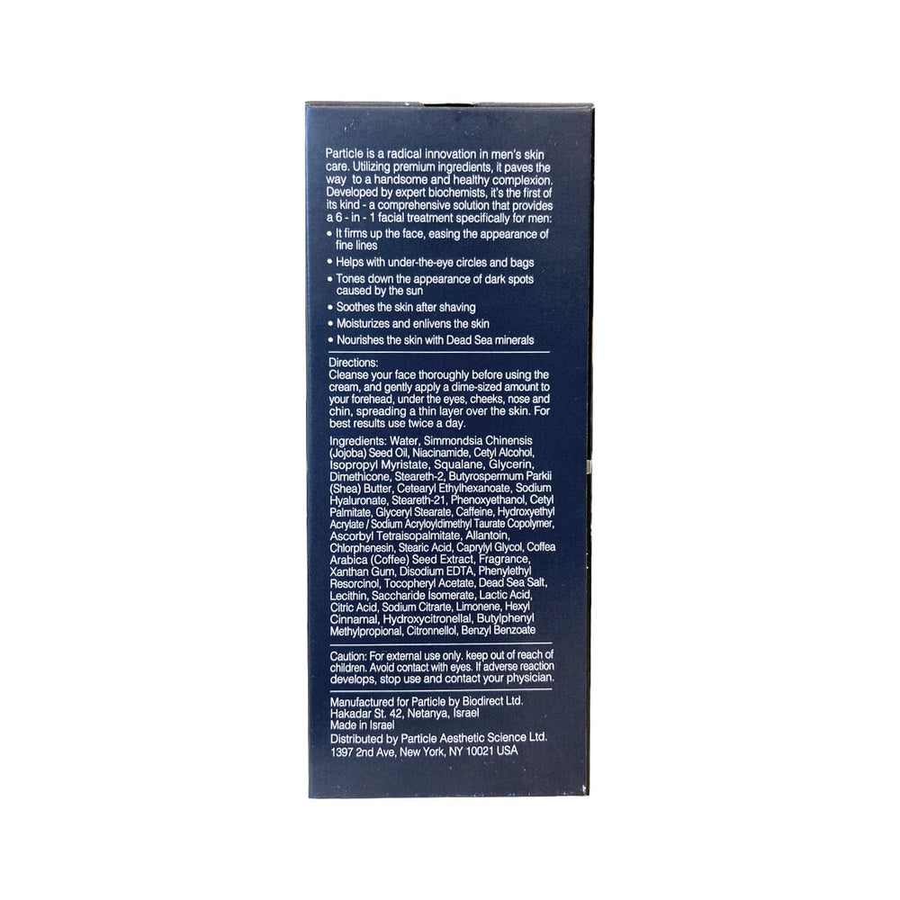 Particle crema rutina diaria simplificada para cuidado facial masculino.