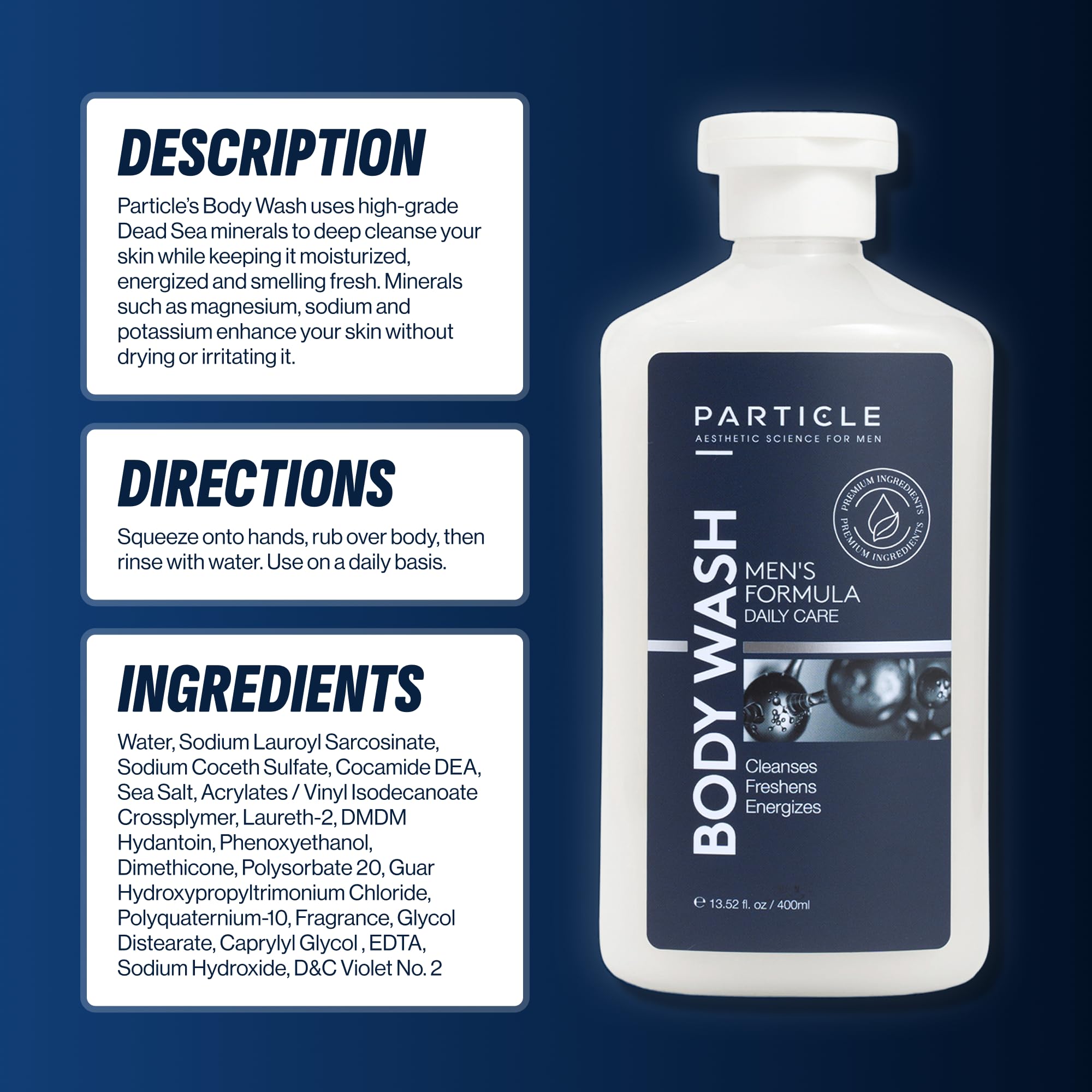 Particle Ducha energizante para la mañana, sensación de limpieza.