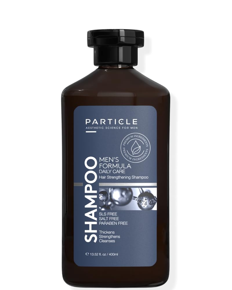 Particle Hair Thickening Shampoo bottle front showing product design for daily grooming