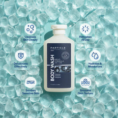 Particle Jabon Ducha aroma cítrico amaderado, frescura masculina cotidiana.