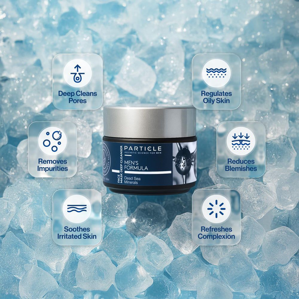 Particle Mascarilla Mineral para Hombres, aplicación rápida para cuidado facial efectivo.