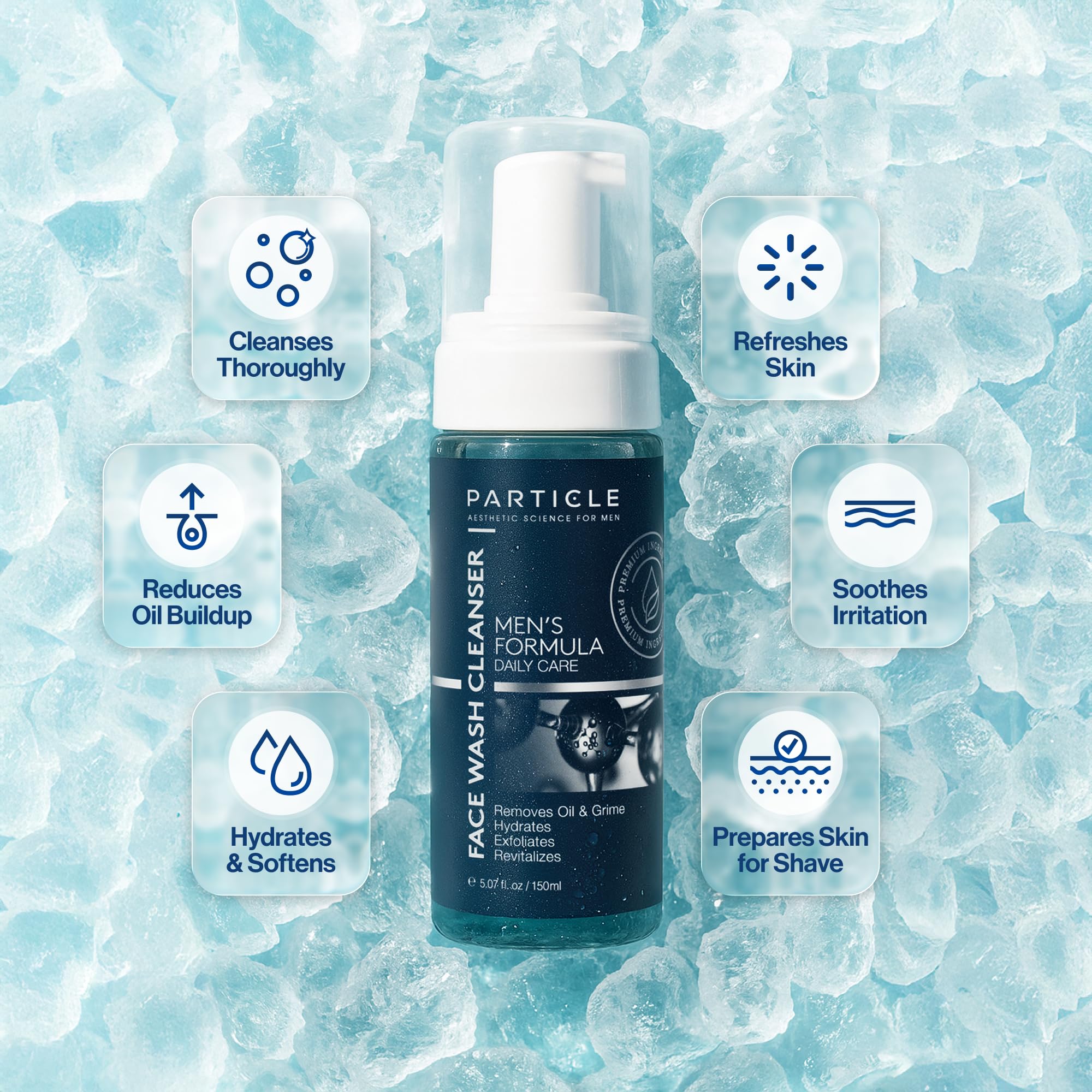 Particle mousse visage homme – texture légère qui nettoie en douceur.