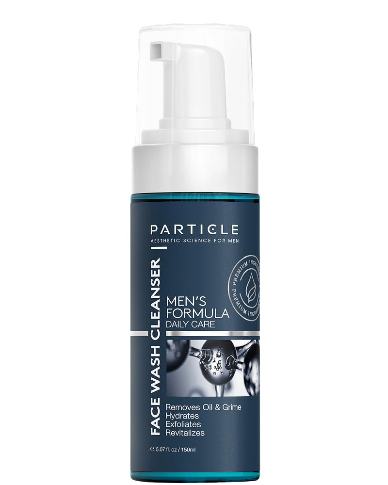 Particle nettoyant visage homme – bouteille pompe pour une peau fraîche et purifiée.