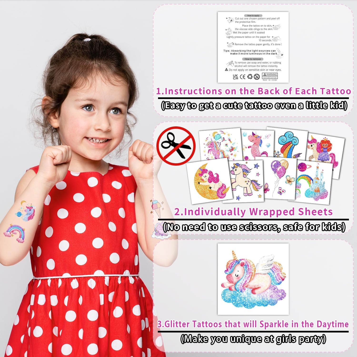 PARTYWIND tatuajes temporales con destellos para decoraciones de cumpleaños