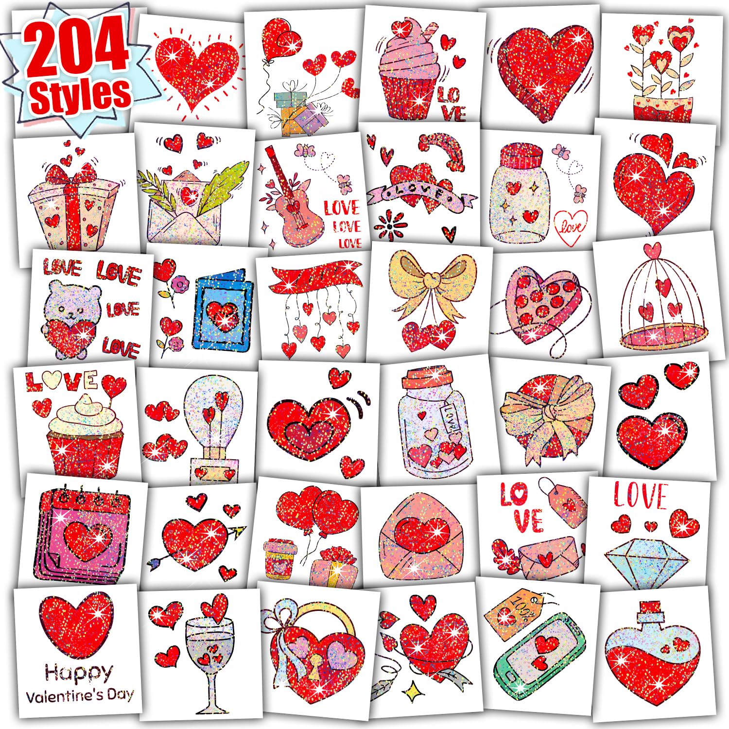 PARTYWIND 204 tatuajes brillantes de corazones para fiestas infantiles y sorpresas