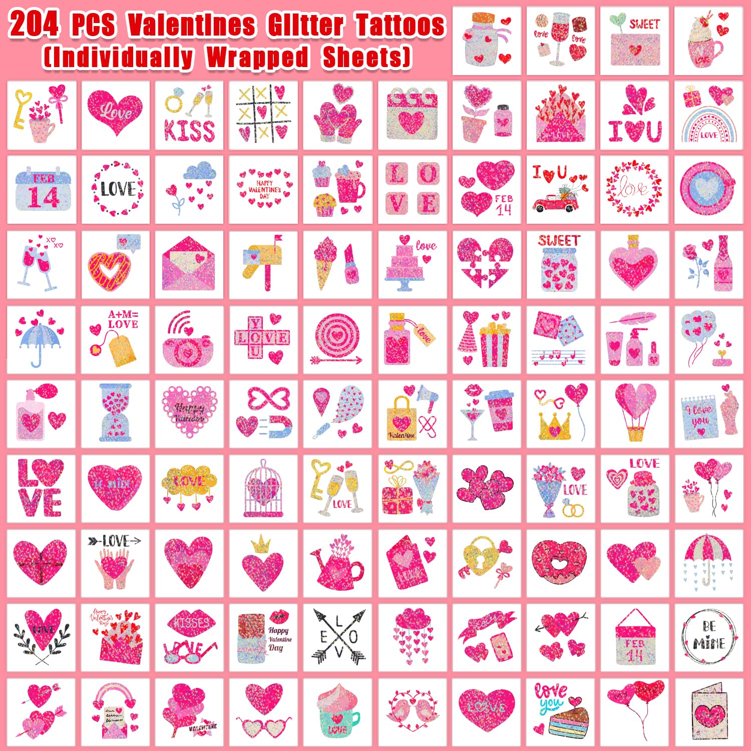 PARTYWIND 204 tatuajes brillantes de rosas para celebrar San Valentín en casa