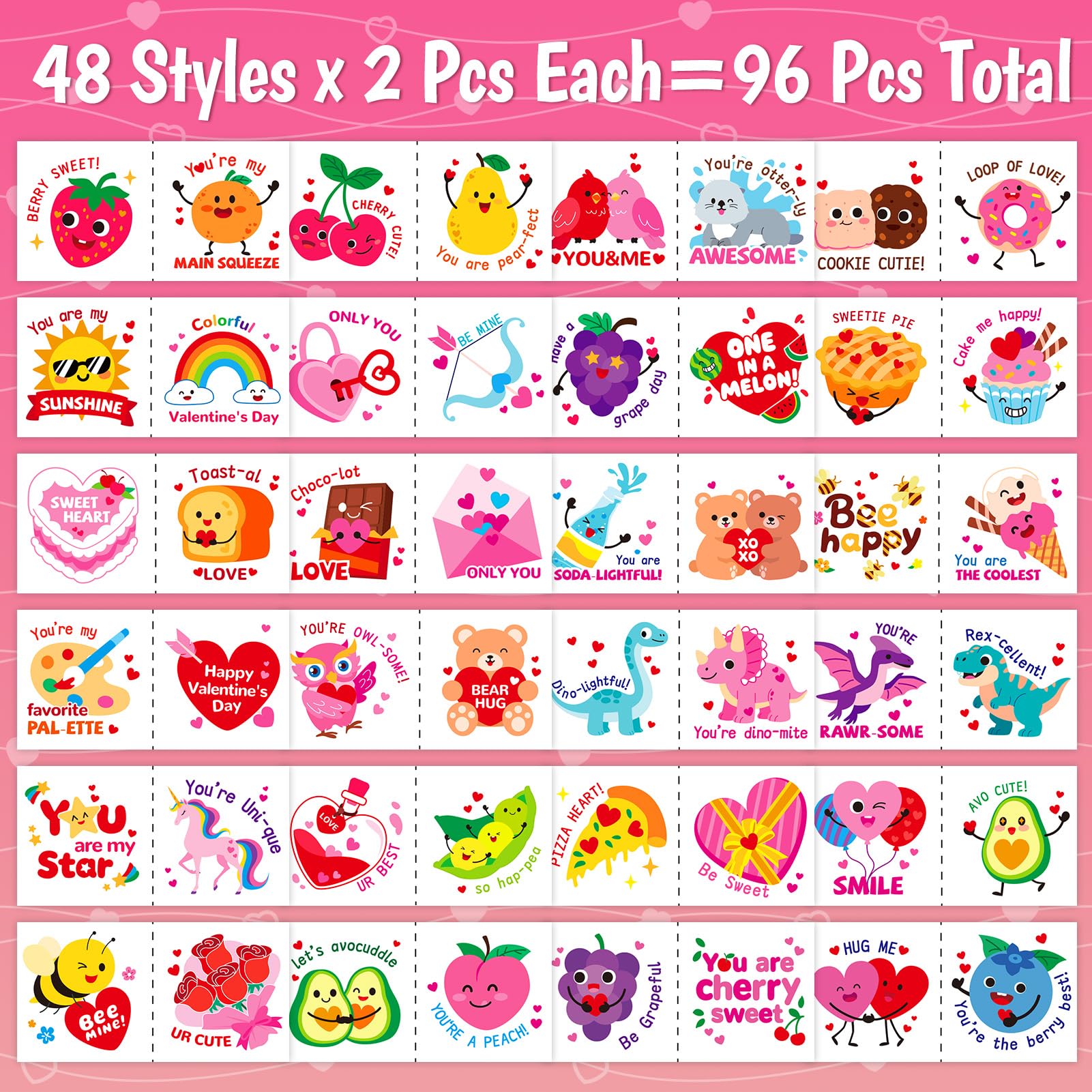 PARTYWIND tatuajes corazones y frutas, seguros para juego escolar.