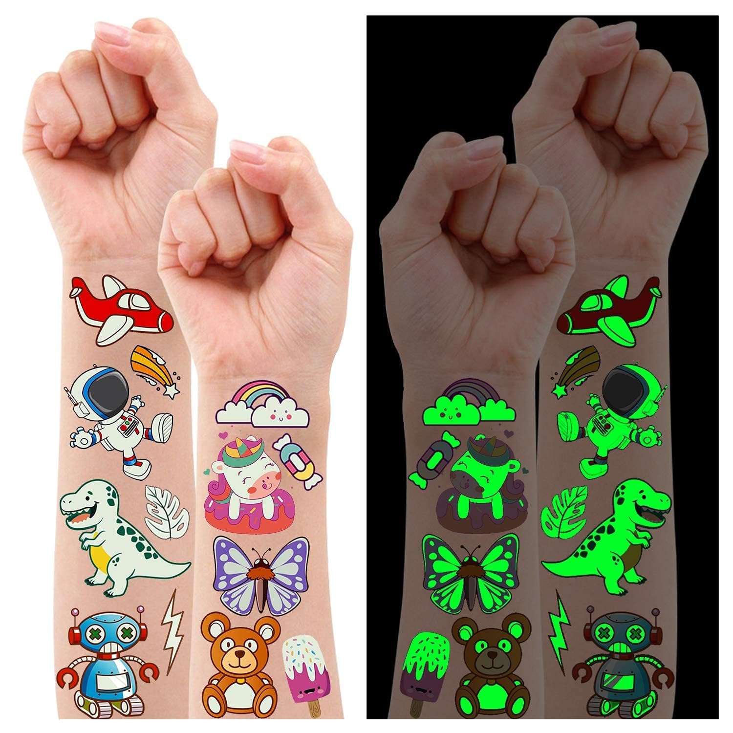 Partywind tatuajes luminosos para niños: dinosaurios, ideales para fiestas infantiles brillantes