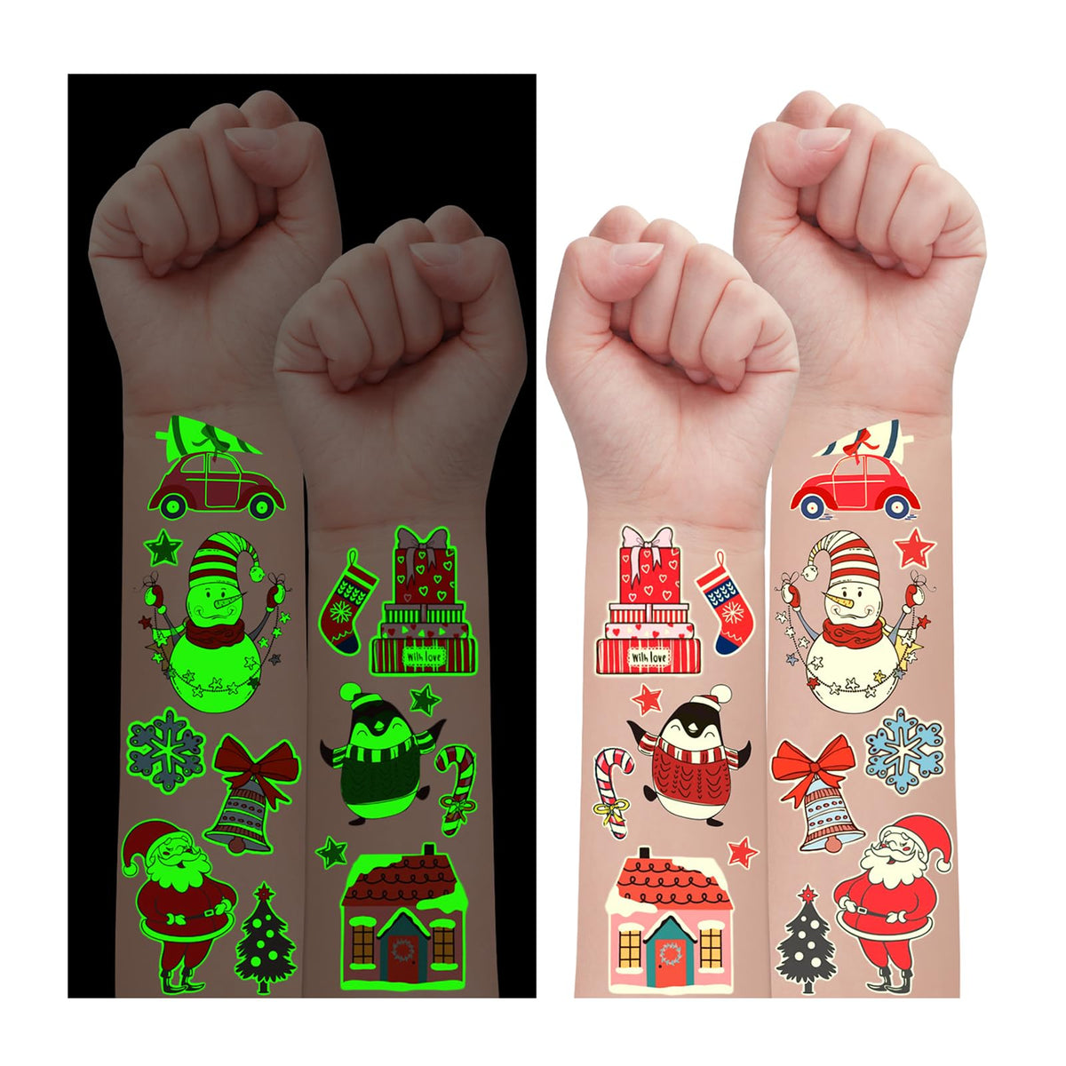 Tatuajes PARTYWIND luminosos para Navidad, brillo duradero para fiestas infantiles.