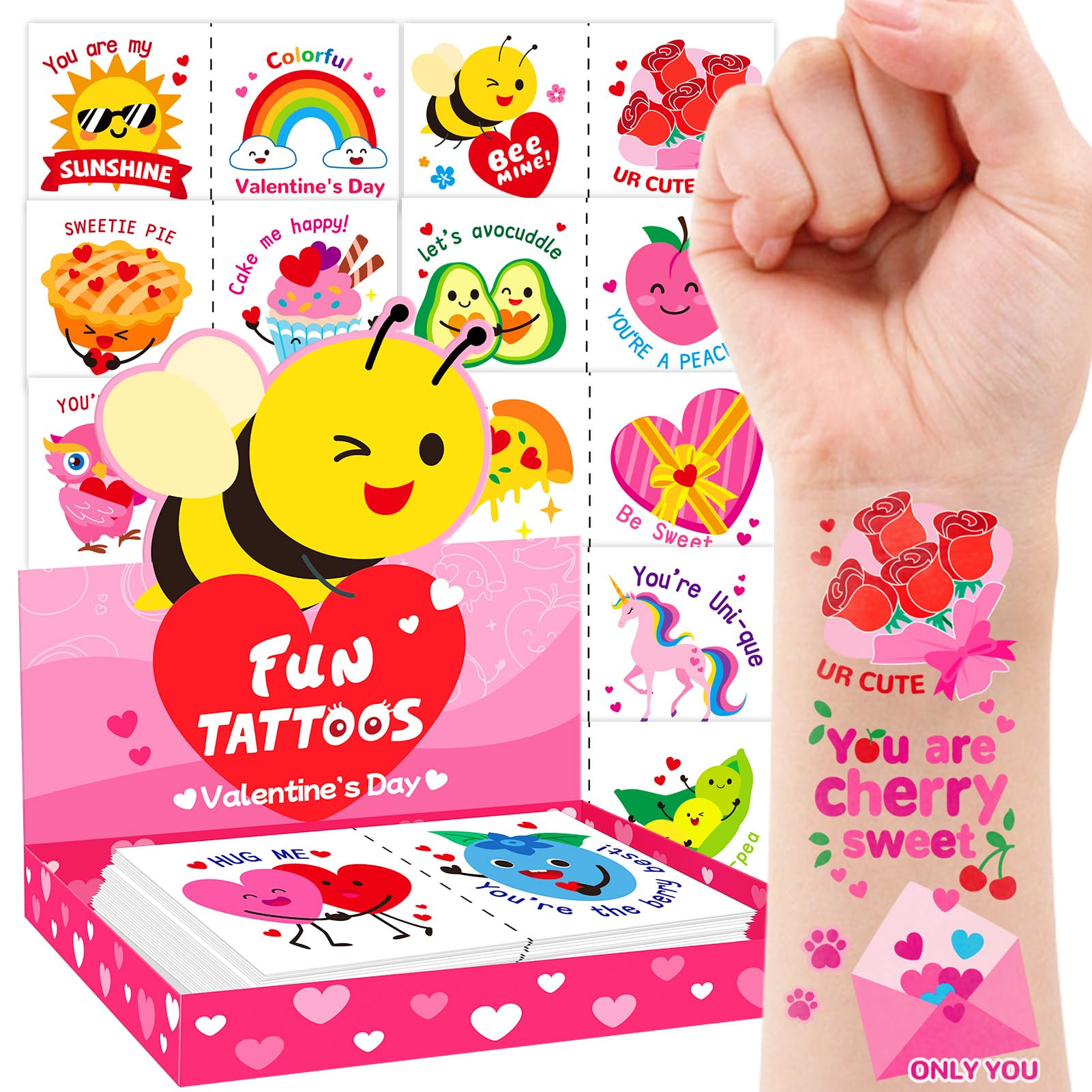 PARTYWIND ofrece tatuajes San Valentín 96 piezas para clase y fiesta.