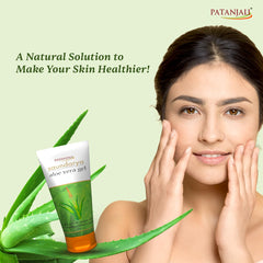 Patanjali Aloe Vera Gel 150ml con aplicación diaria para piel fresca y no grasa.