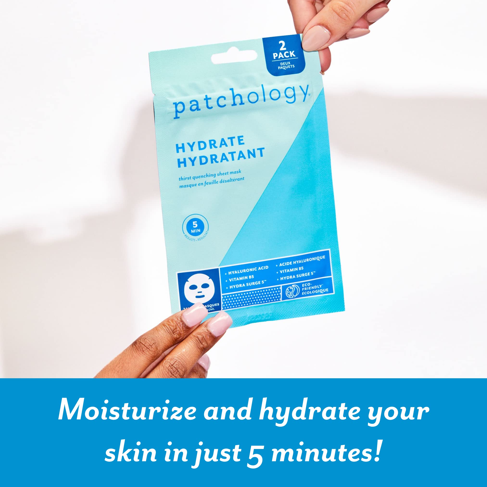 Patchology Hydrate FlashMasque: vitamina B5 para nutrición ligera de la piel.
