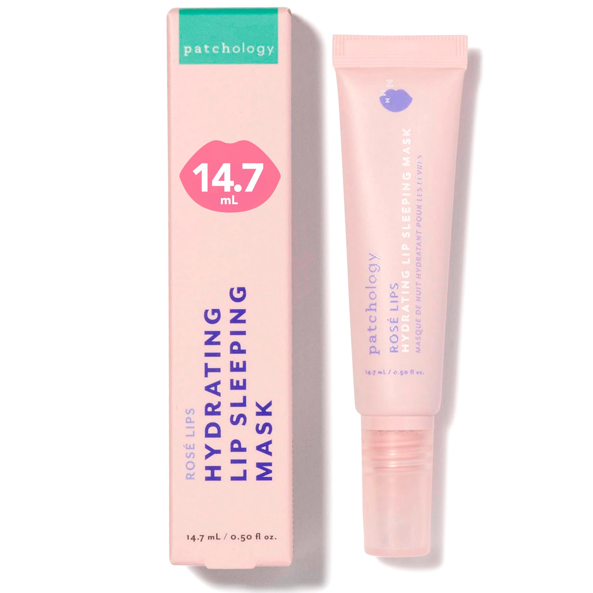 Patchology Rosé Lip Sleeping Mask, envase rosa, hidrata labios durante la noche.