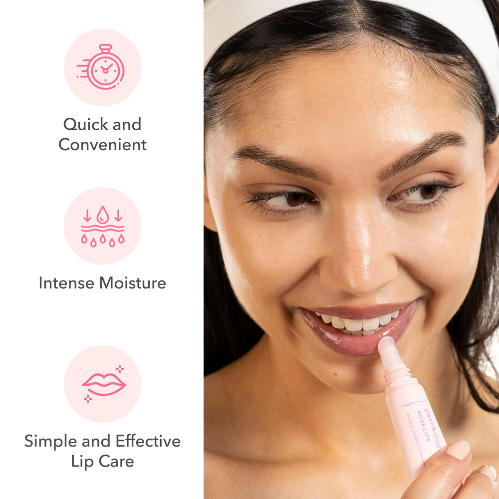 Patchology Rosé Lip Sleeping Mask, ingredientes con resveratrol y ácido hialurónico.