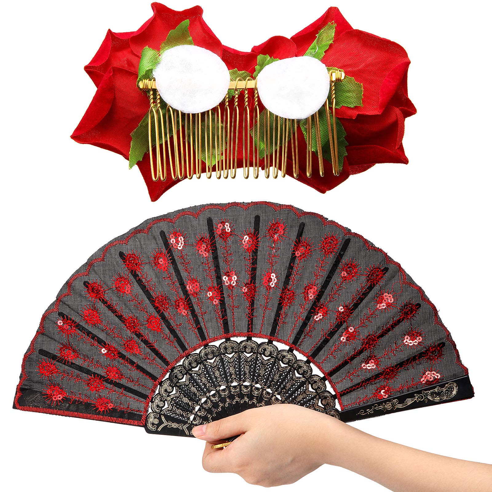 Patelai abanico embordado lentejuelas negro, complemento vintage para fiestas y eventos.