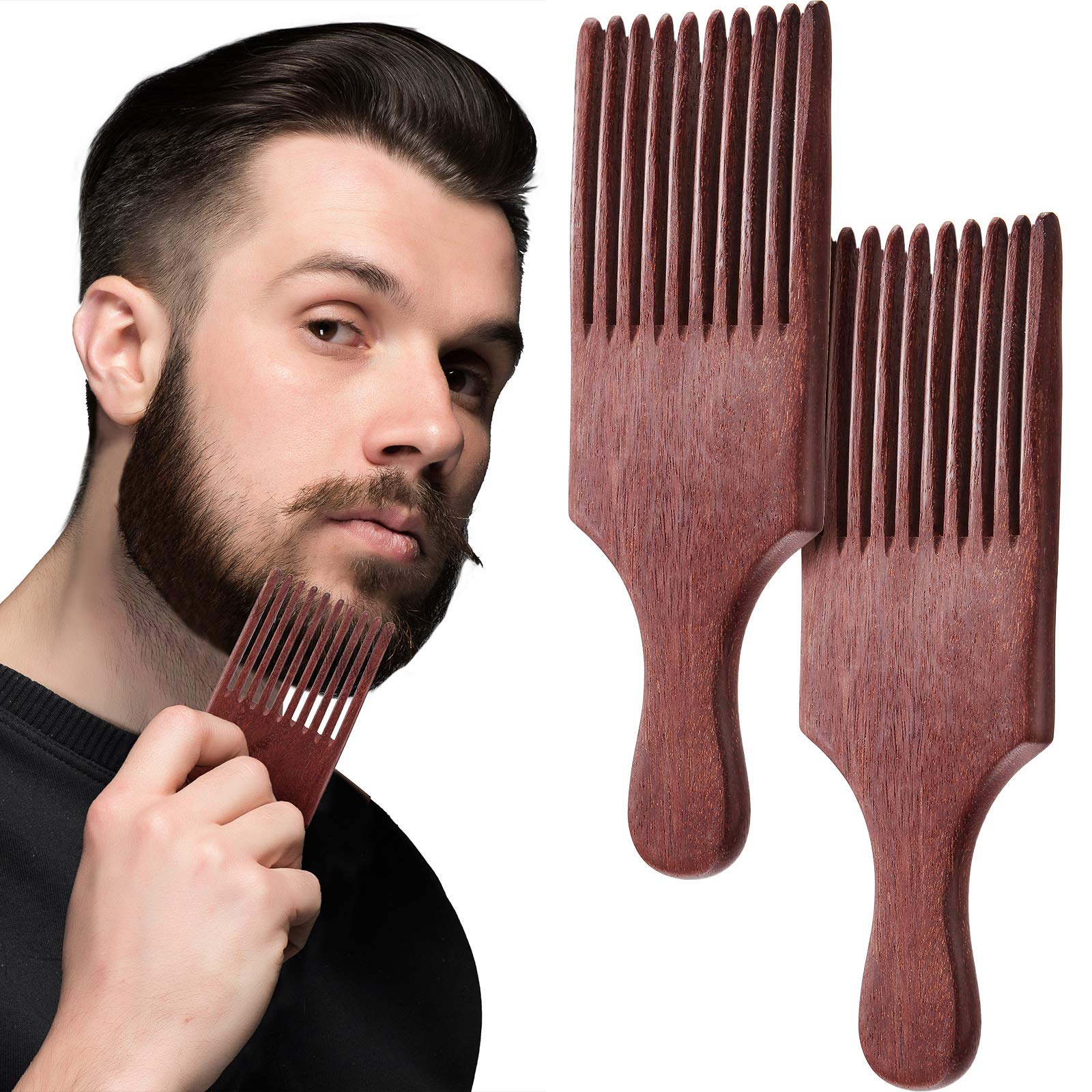 Peine Patelai de madera con dientes largos para barba y cabello, desenredado con suavidad.