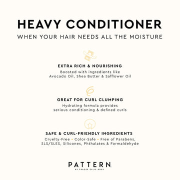 PATTERN acondicionador pesado, aplicación suave en cabello húmedo para desenredar.