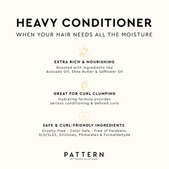 PATTERN acondicionador pesado, aplicación suave en cabello húmedo para desenredar.