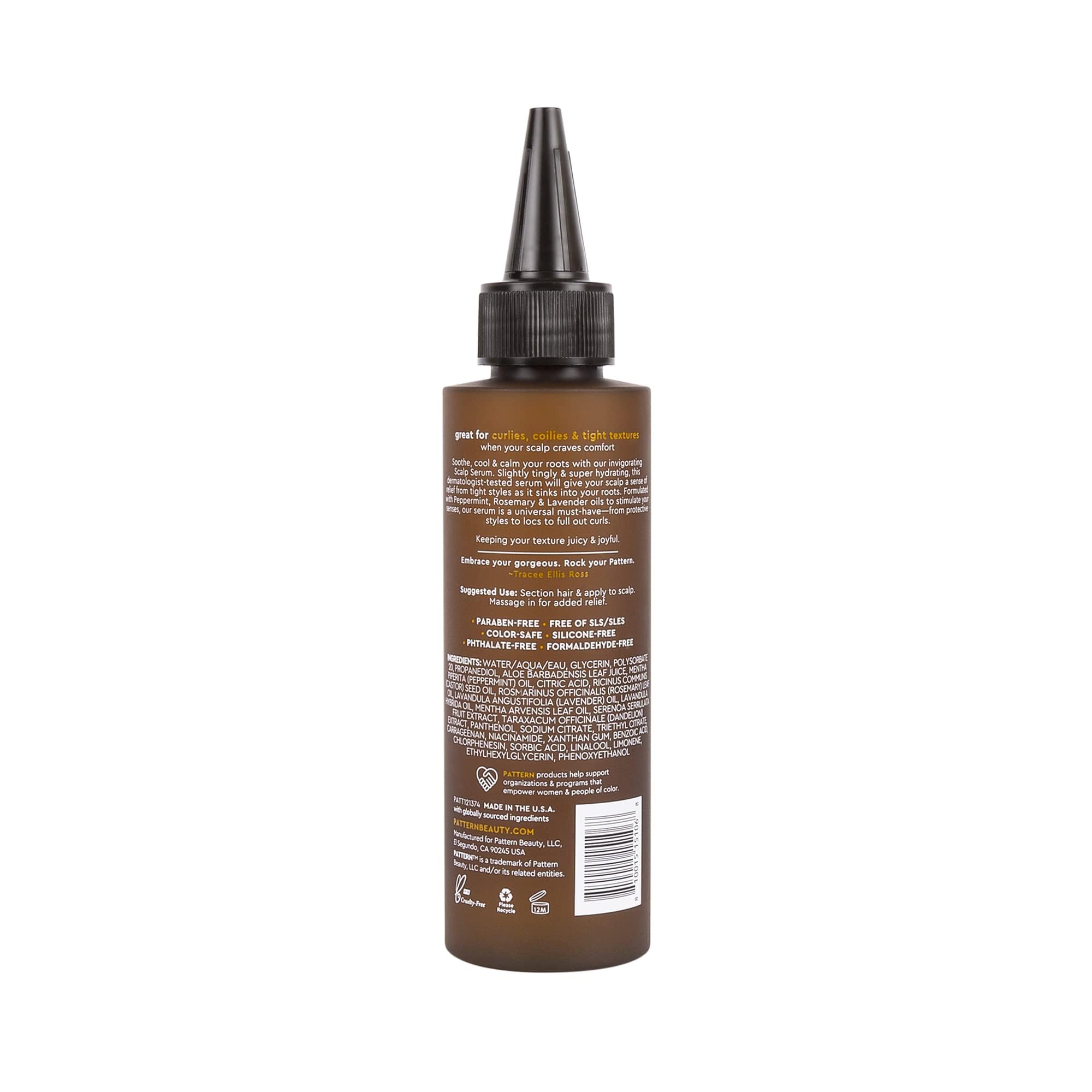 PATTERN Beauty Serum: envase elegante para rutina diaria de cuidado capilar.
