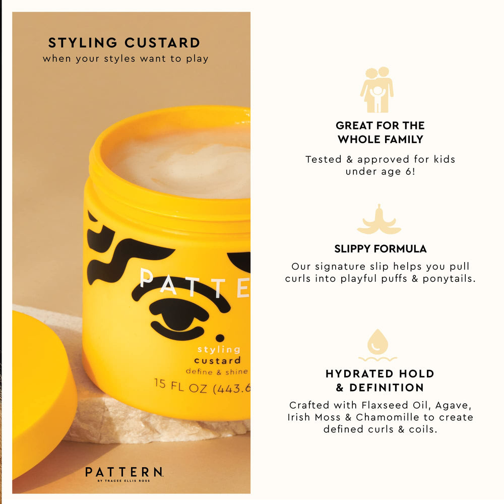PATTERN Styling Custard, définition-boucles: hydratation et brillance naturelle.
