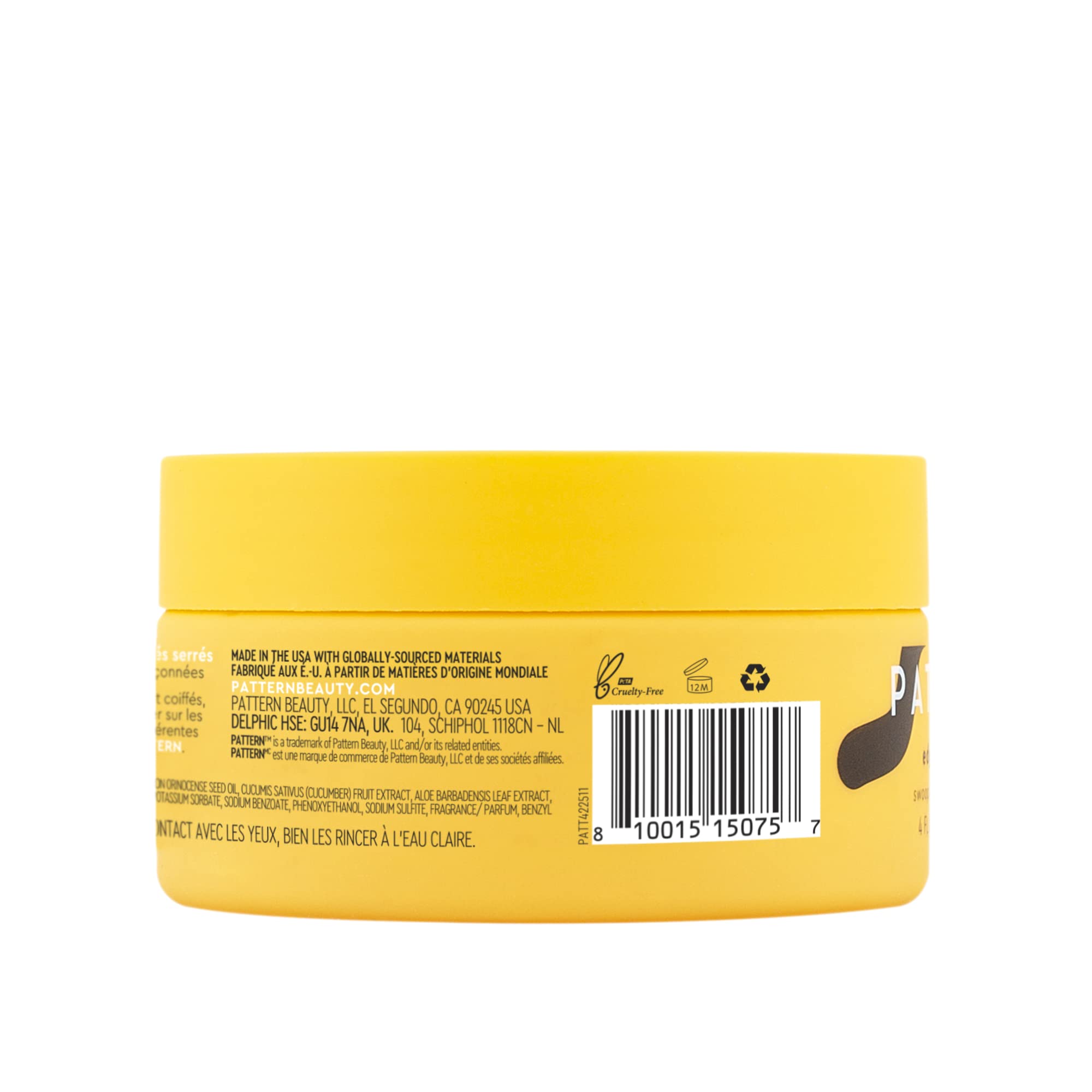 PATTERN Edge Control closeup highlights mango butter and silky texture for frizz control.